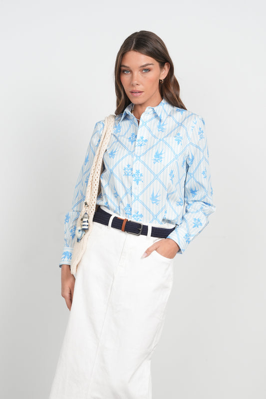 POINT PRINTED POPLIN BLOUSE