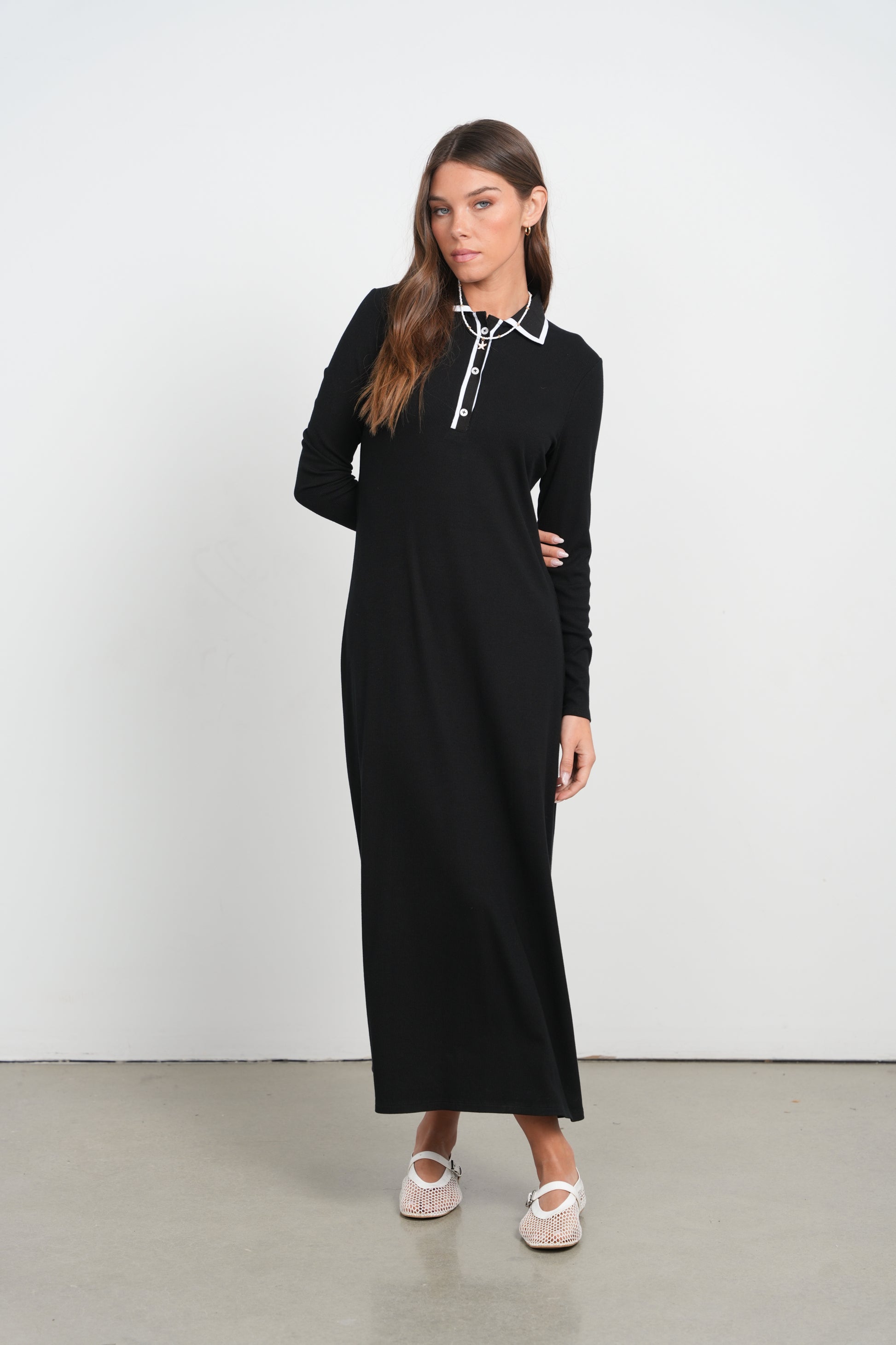 Point Polo Maxi Dress - Iced Coffee