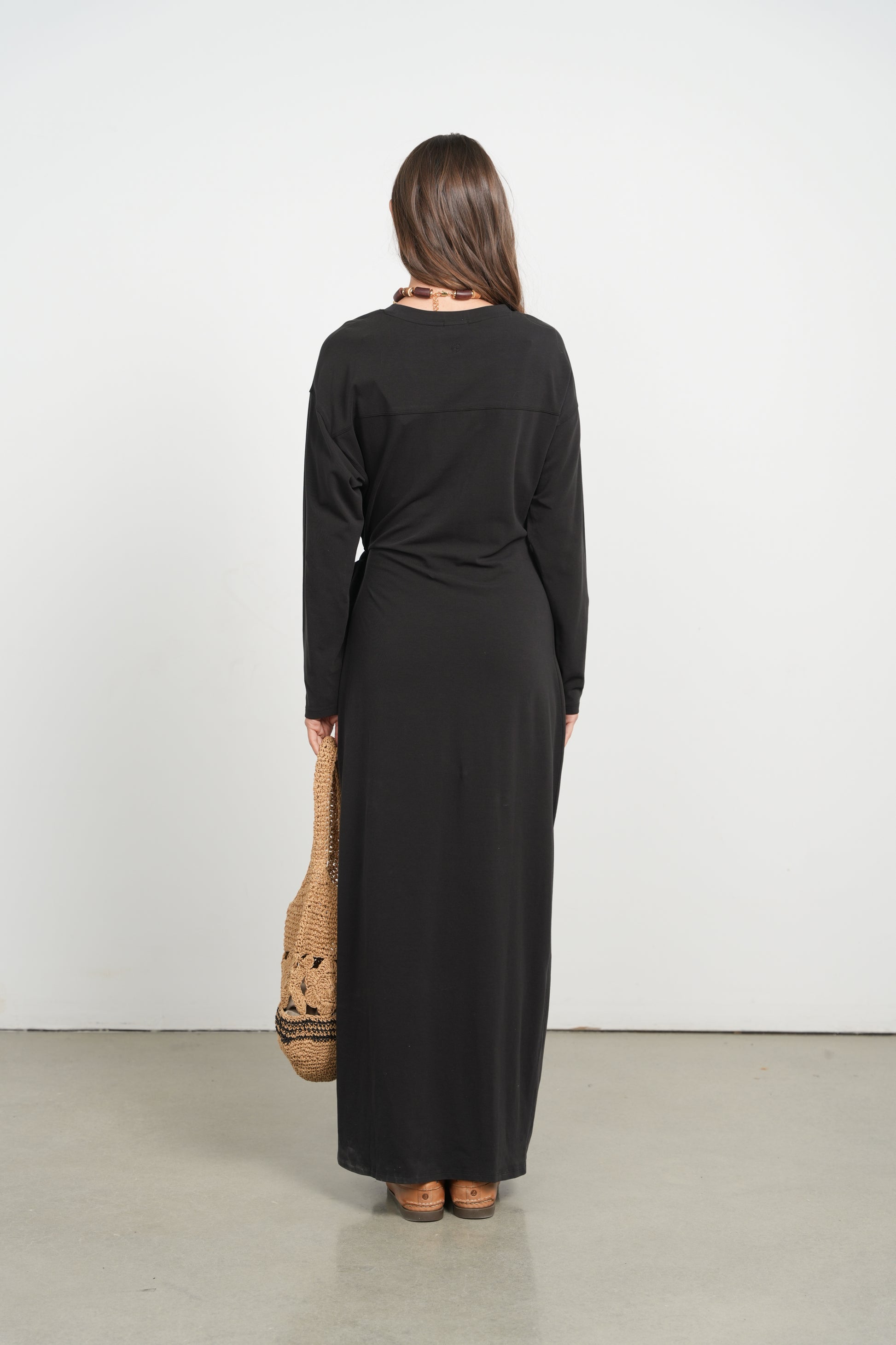 black side tie dress Tencel Jersey Side Tie Dress in Black