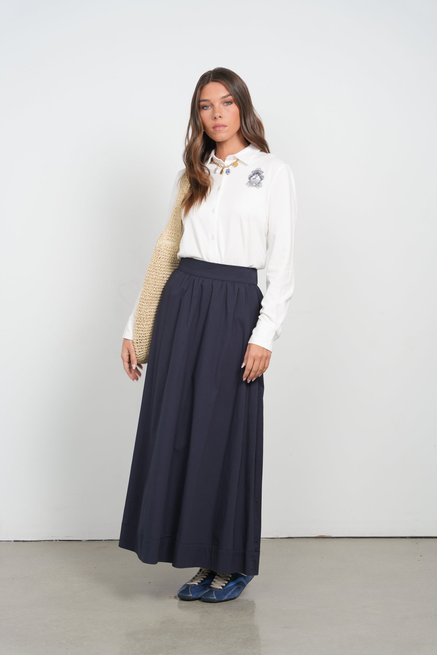 POINT POPLIN MAXI SKIRT
