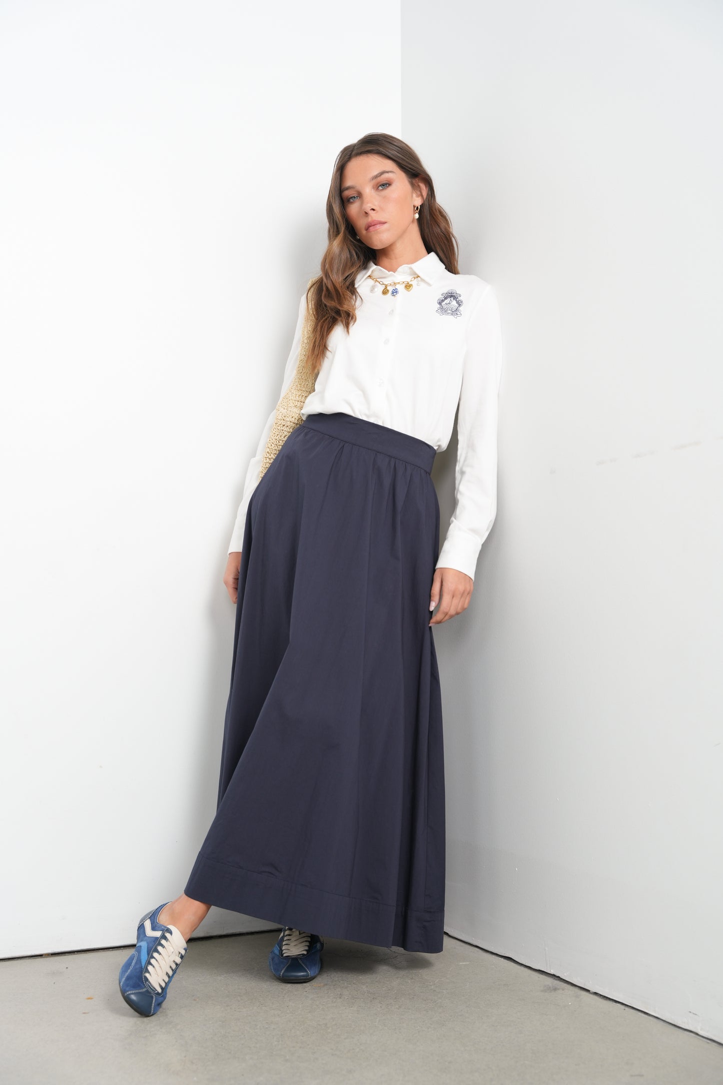 POINT POPLIN MAXI SKIRT
