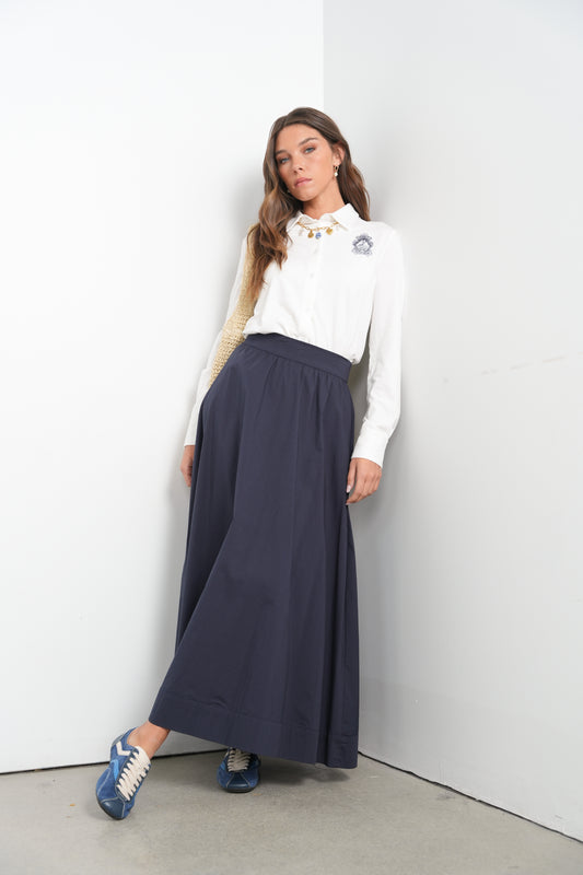 POINT POPLIN MAXI SKIRT