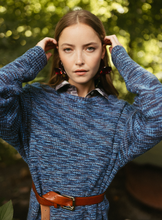 point marled knit sweater