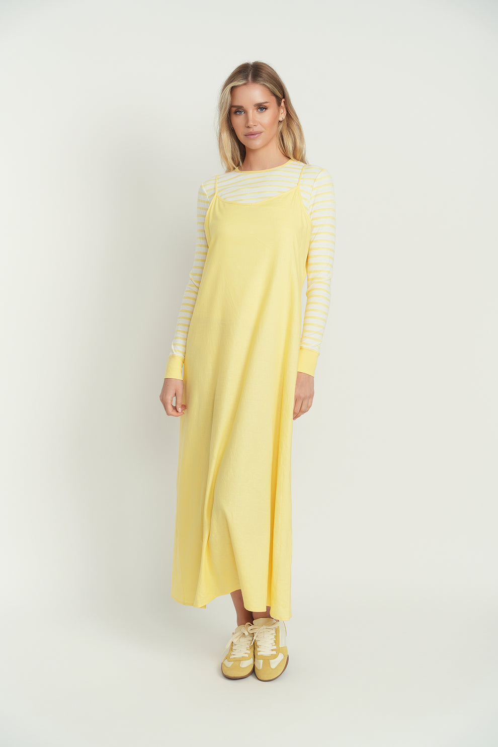 Yellow Slip Turtleneck And Slip Dress Point Linen A-Line Slip Dress