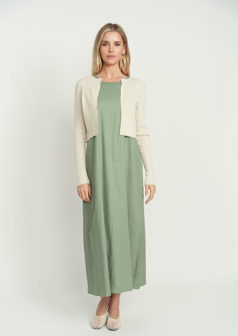 Point Linen Crew Neck Maxi Dress Point Linen Crew Neck Maxi Dress