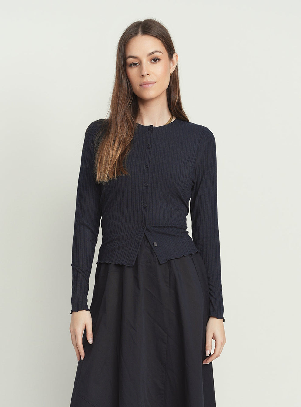 Point Lettuce Edge Ribbed Cardi