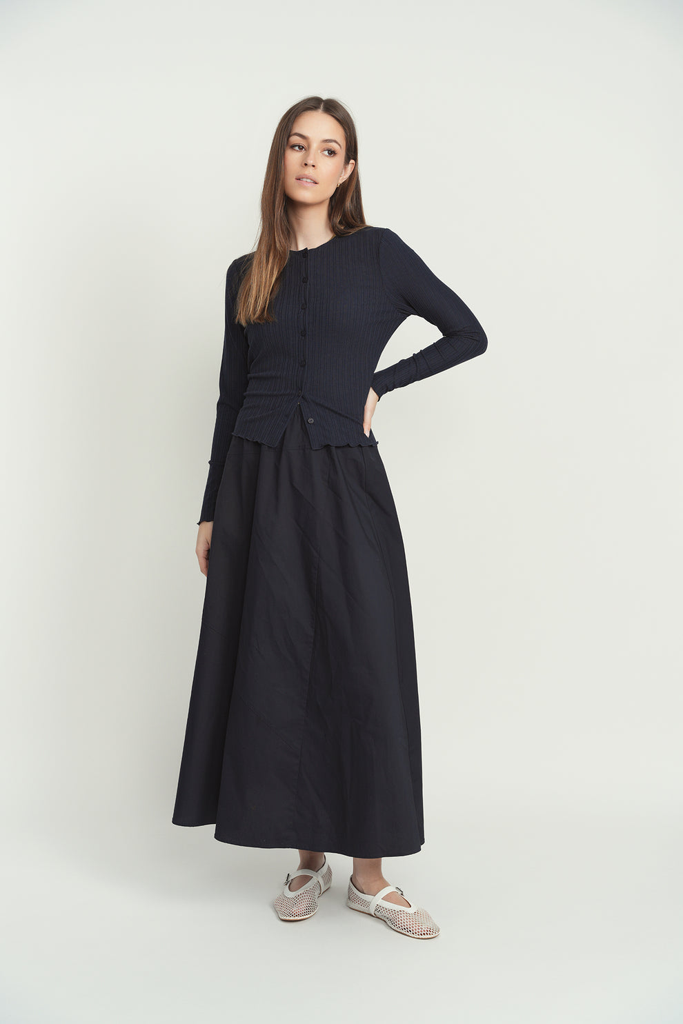 Point Lettuce Edge Ribbed Cardi