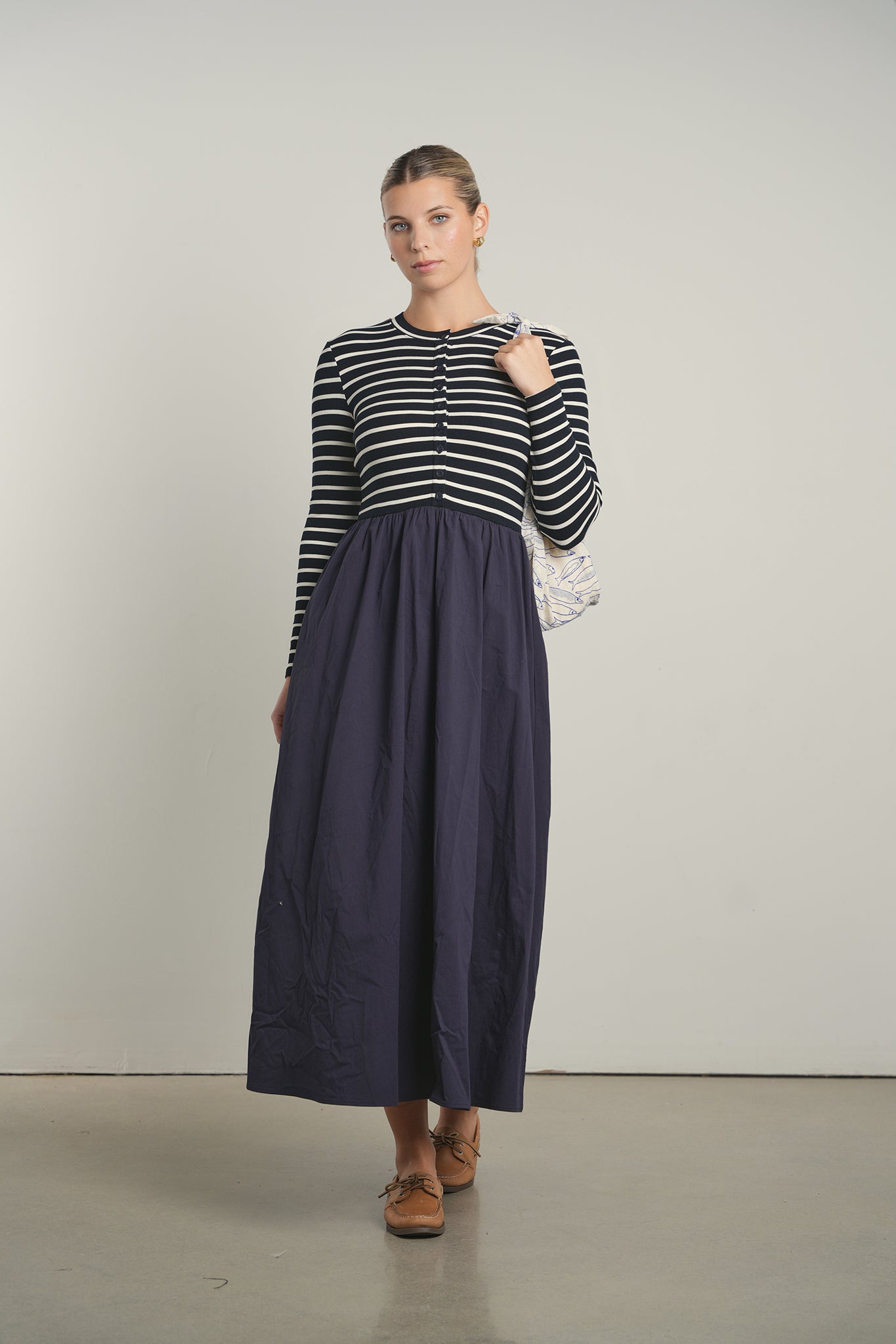 POINT MIXED POPLIN DRESS