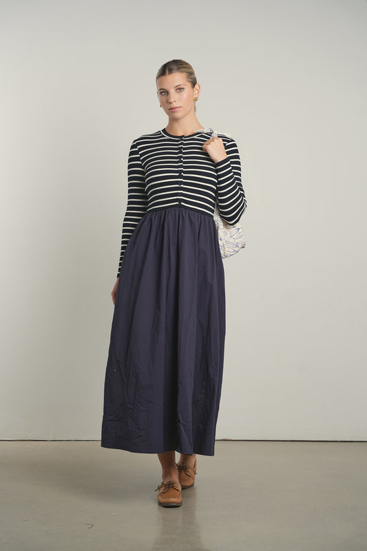 POINT MIXED POPLIN DRESS