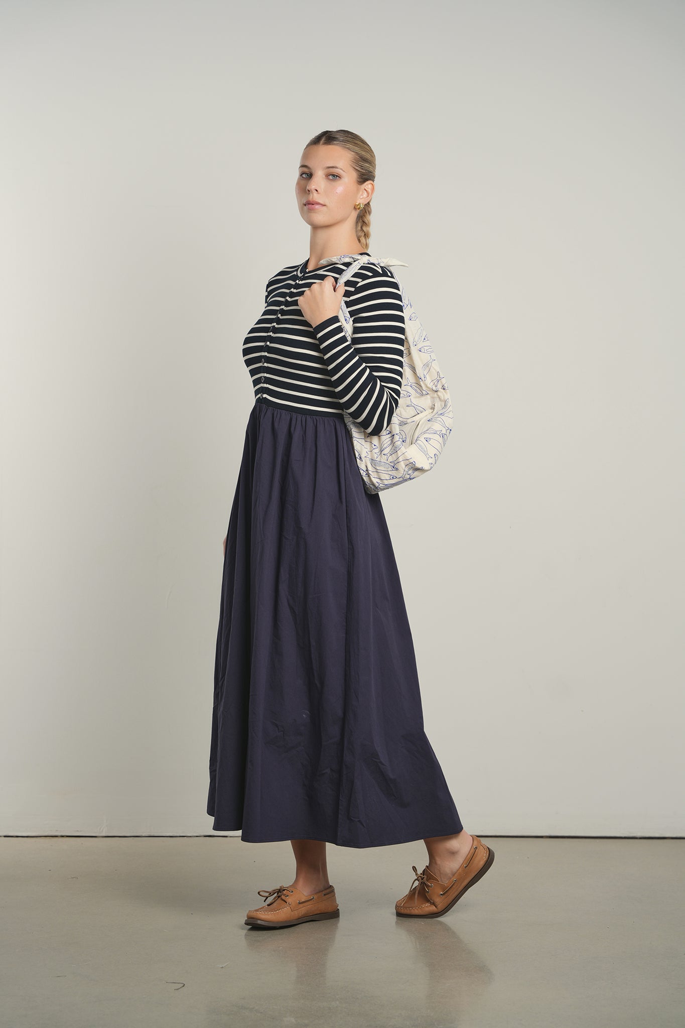 POINT MIXED POPLIN DRESS