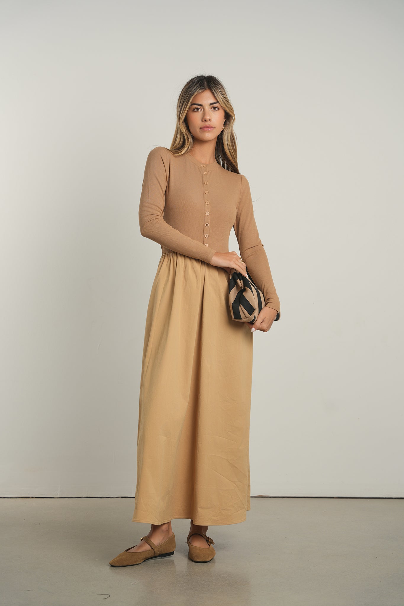 POINT MIXED POPLIN DRESS