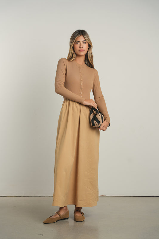 POINT MIXED POPLIN DRESS