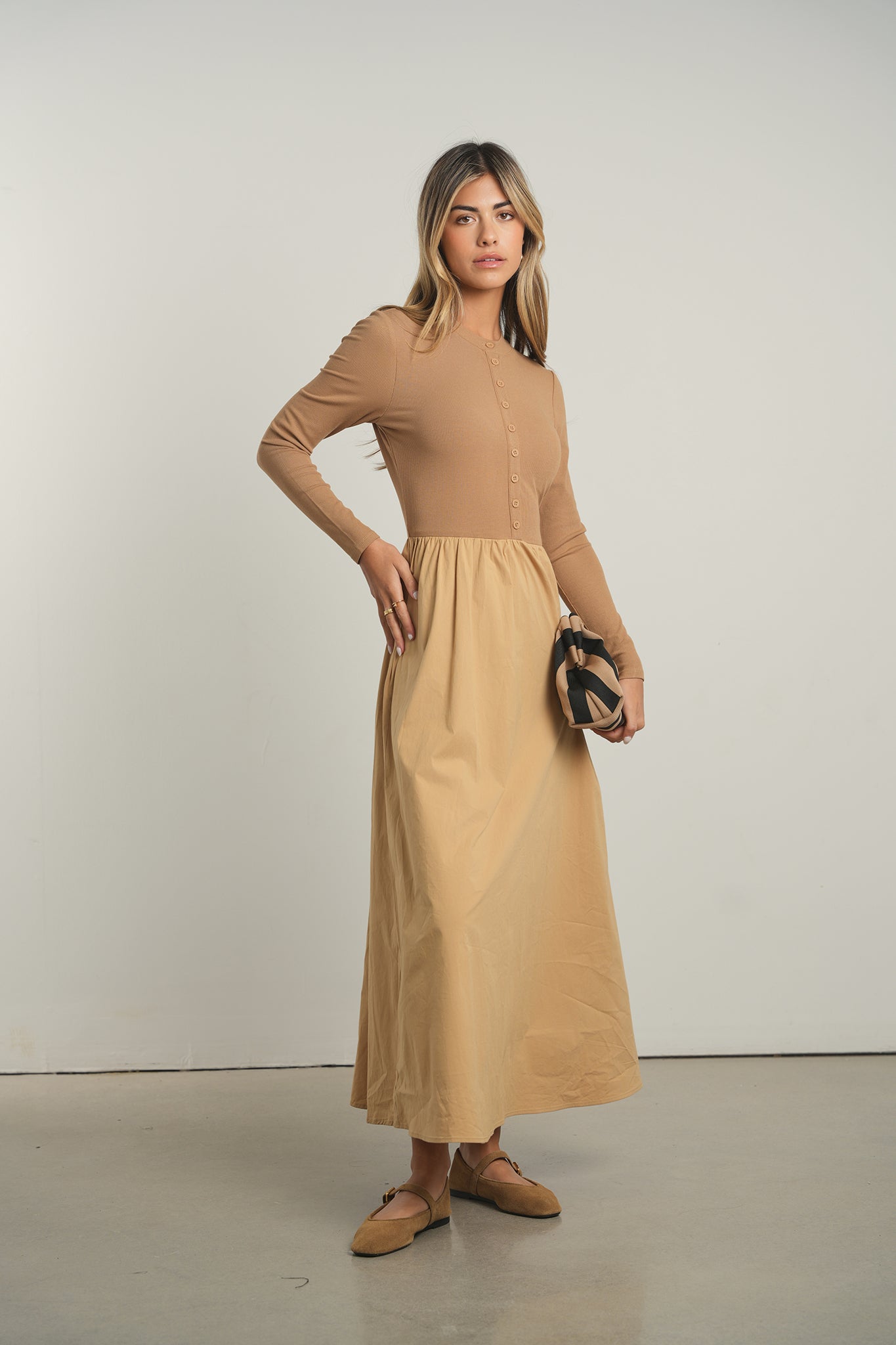 POINT MIXED POPLIN DRESS