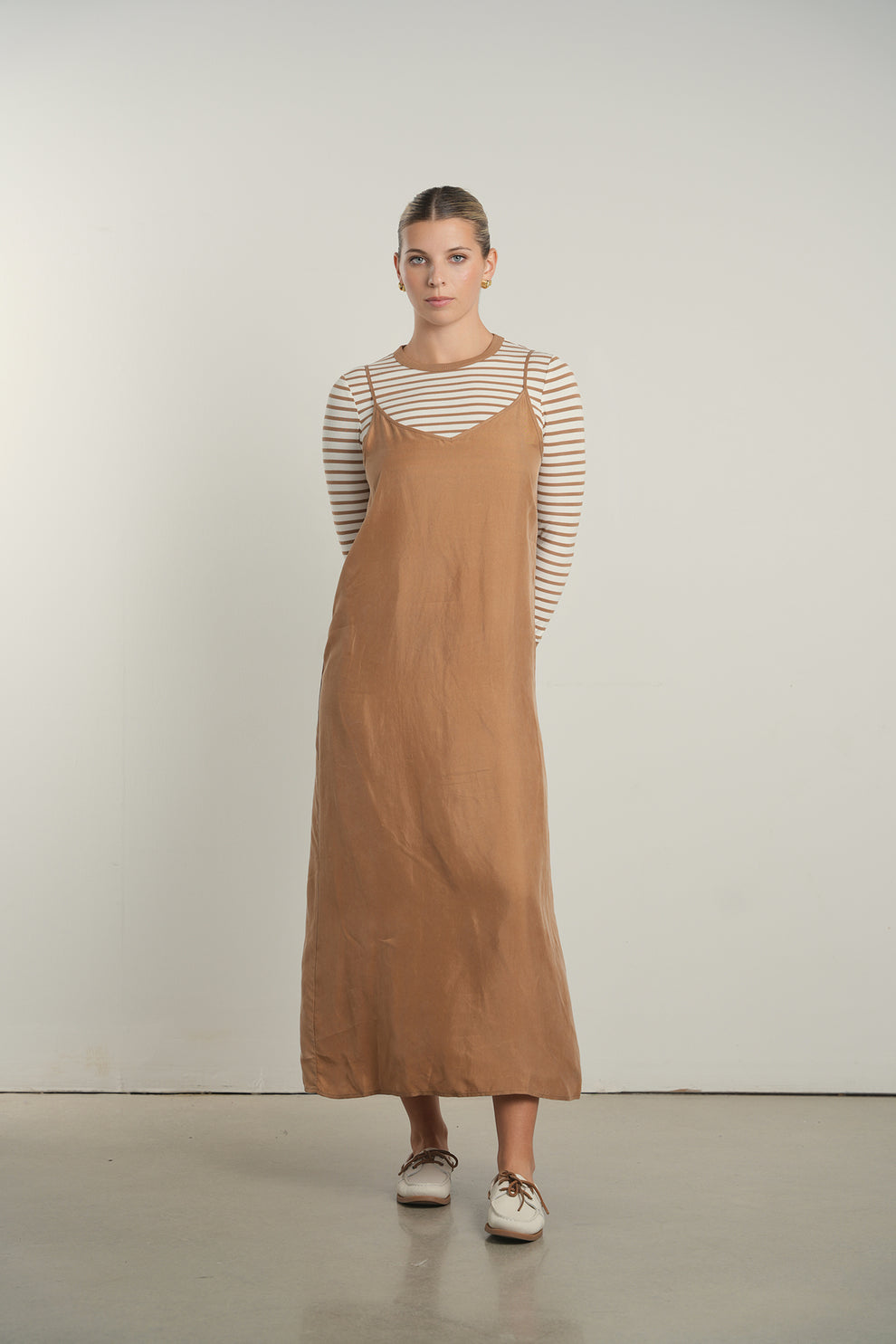 Point Linen Aline Slip Dress S / Iced Coffee
