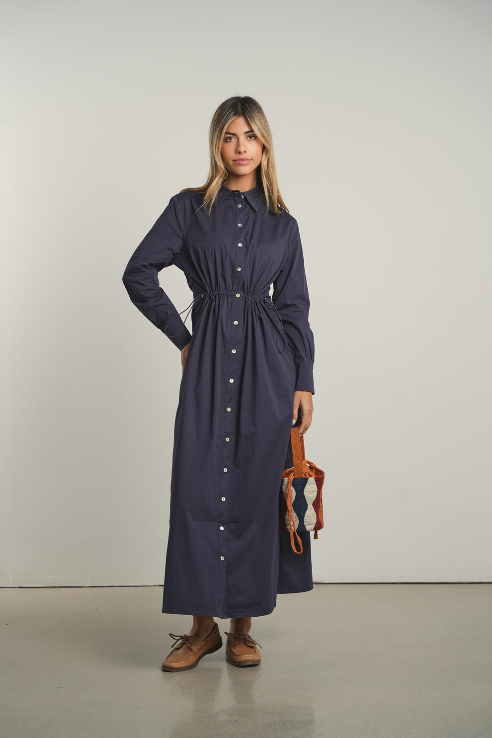 poplin long sleeve dress POINT POPLIN TOGGLE DRESS xxs / NAVY