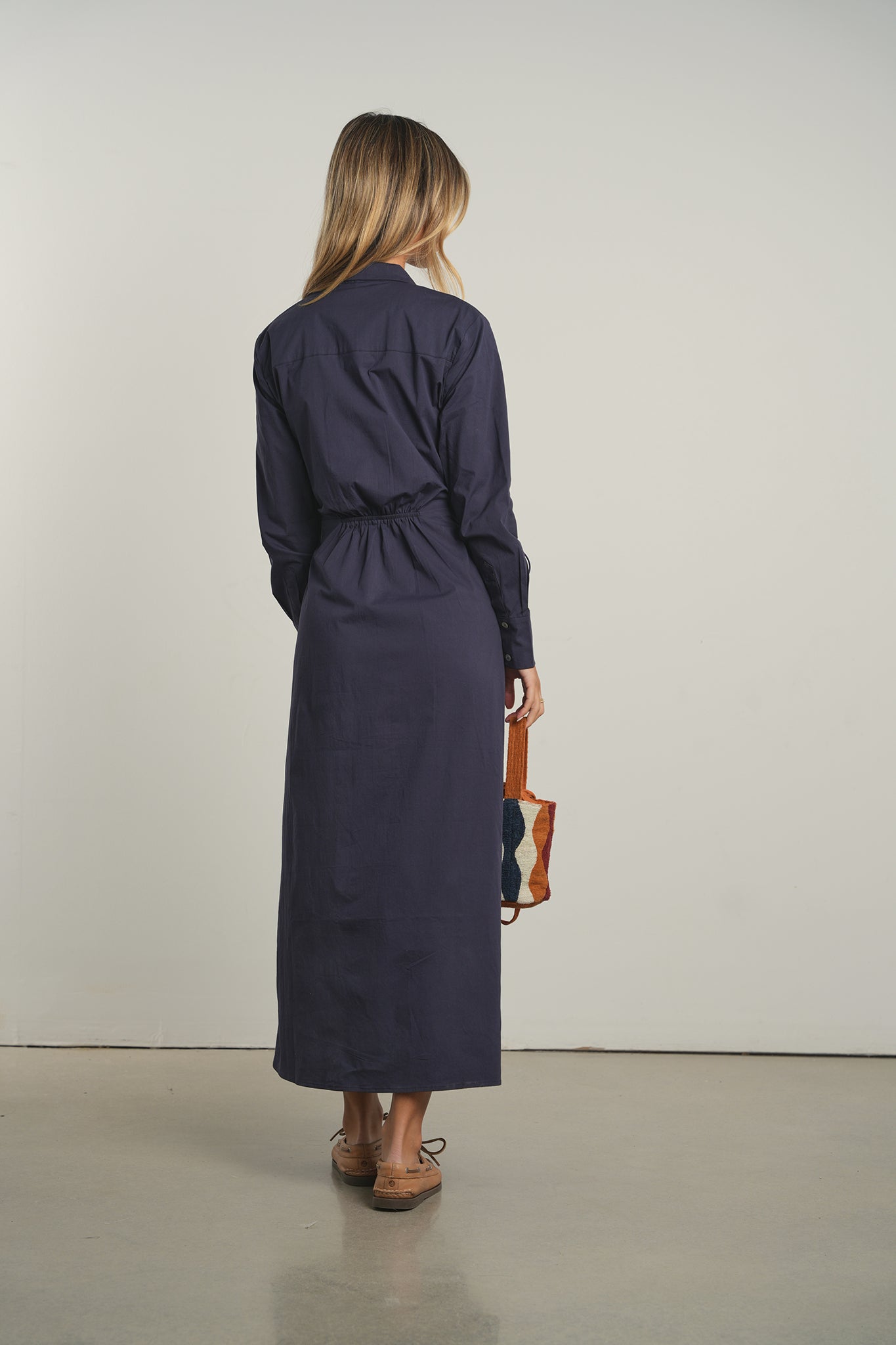 navy cotton poplin dress Rosie Assoulin Fiesta Cotton Midi-Shirtdress - Navy