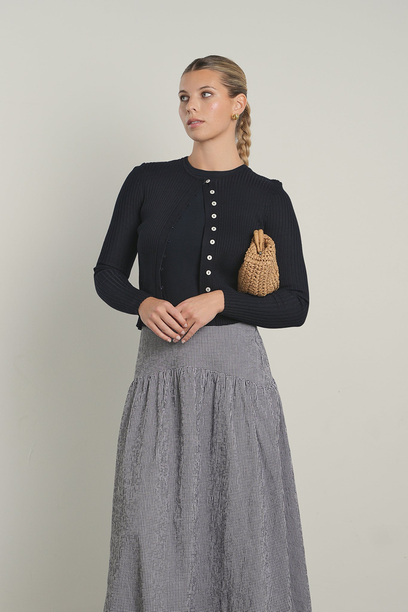 POINT RIBBED KNIT CARDI