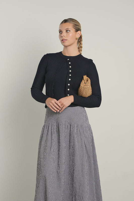 POINT RIBBED KNIT CARDI