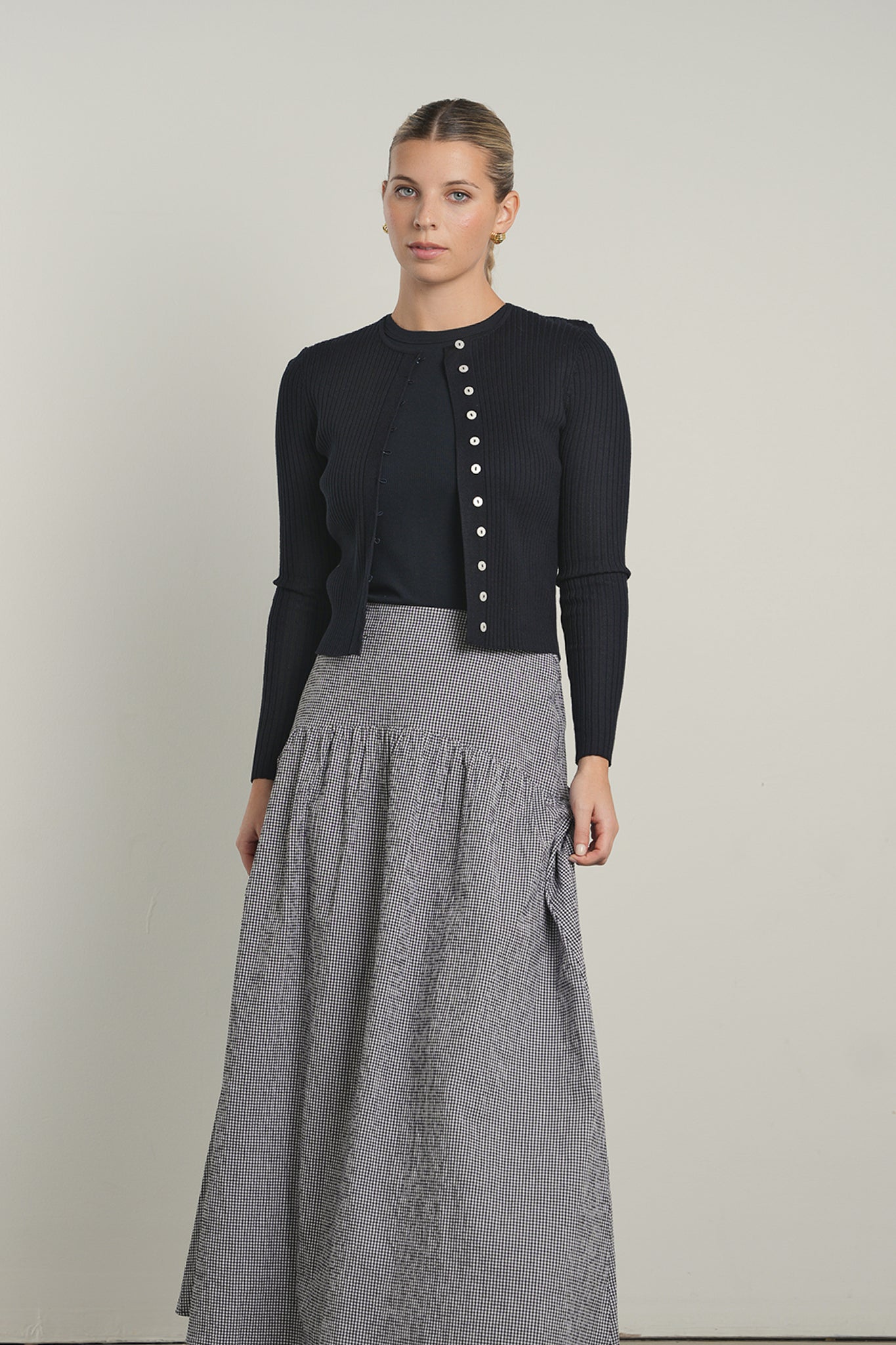 POINT RIBBED KNIT CARDI