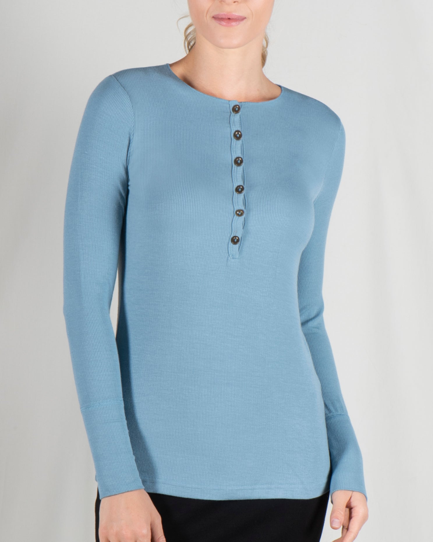 Henley Long Sleeve Ribbed Top