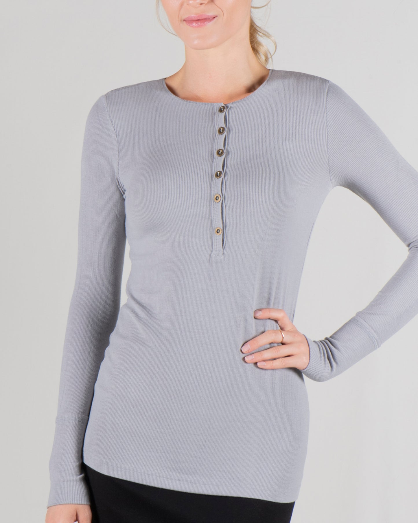 Henley Long Sleeve Ribbed Top